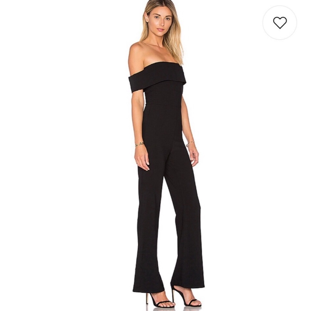 ✖️SOLD✖️by the way off the shoulder black jumpsuit - Picture 1 of 4